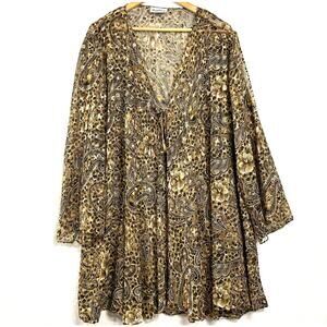 Vintage Maggie Barnes‎ Paisley Animal Print Clipdot Brown Flowy Cardigan Tied